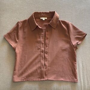 PacSun Rust Brown Cropped Button-Up Collared Top